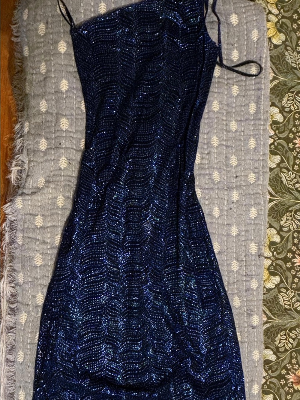Navy Blue Sequin Asymmetrical Slip Dress